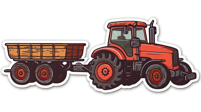Sticker design of a tractor pulling a wagon