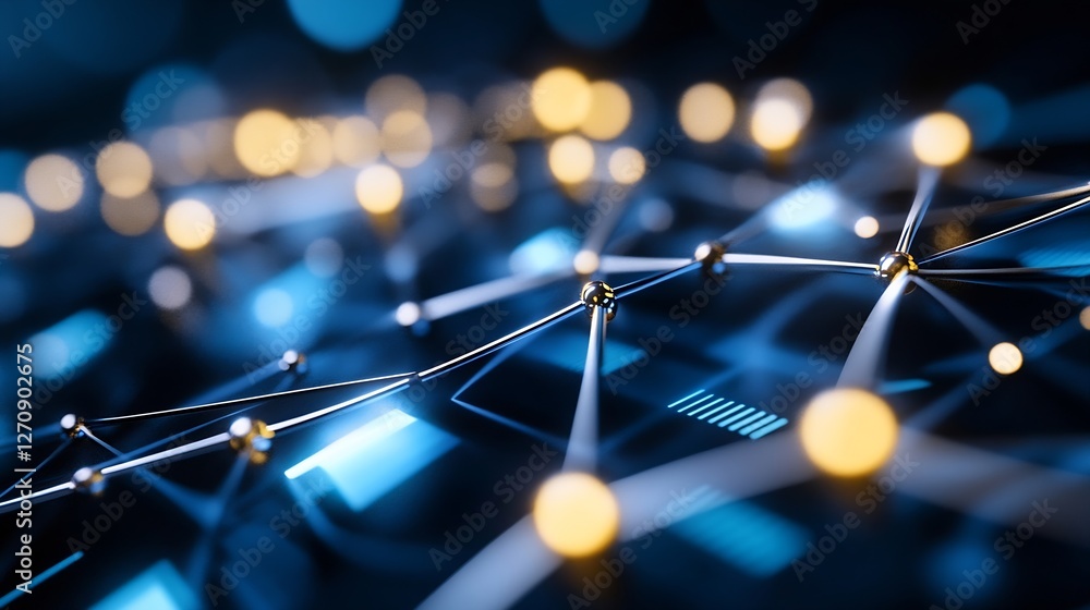 Fototapete Abstract representation of interconnected nodes and lights symbolizing innovation and the future of technology : Generative AI