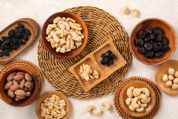 Flavored mixed nuts in bowls.
