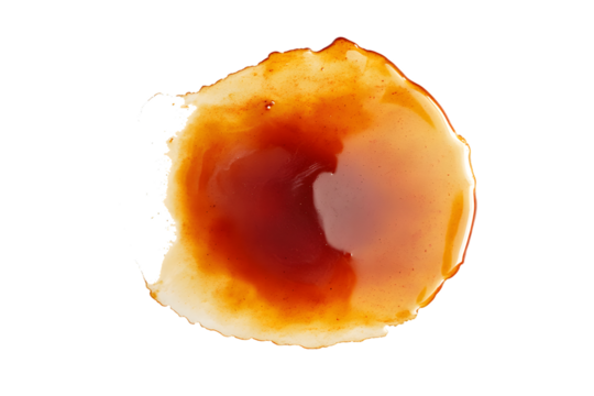 Reddish-brown sauce splatter on transparent background.  Isolated, top view.  Perfect for food blogs or culinary designs
