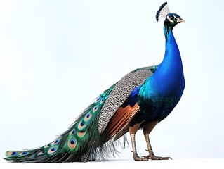 Obraz premium Close-up of a peacock in its natural habitat a display of colorful feathers