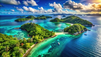 Serene Summer Island Aerial Photography: Blue Ocean Seascape for Product Showcase