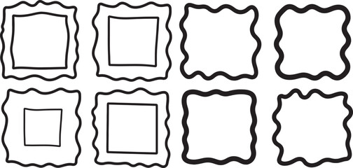 Set of rectangle frames with wavy edges. Rectangular shapes with wiggly borders. Picture or photo frames, empty text boxes, tags, labels isolated on white
