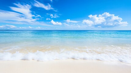 Obraz premium Stunning ocean beach view with calm waves lapping at the pristine sandy shoreline : Generative AI