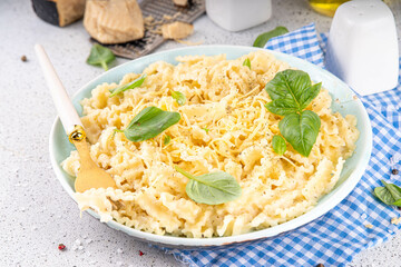 Mafaldine pasta with white creamy sauce