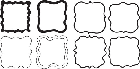 Set of rectangle frames with wavy edges. Rectangular shapes with wiggly borders. Picture or photo frames, empty text boxes, tags, labels isolated on white