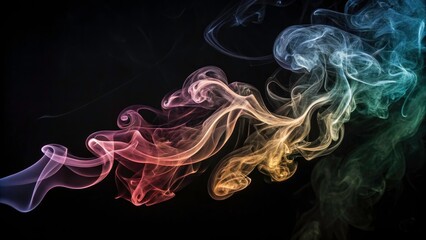 Obraz premium Stunning Abstract Smoke Swirls on Black Background - Ethereal Artistry, Dynamic Textures, Vibrant Colors, Unique Designs for Modern Decor, Digital Art for Home and Office, Stock Imagery