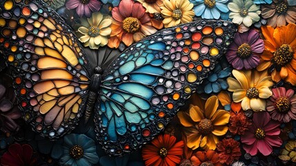 A Colorful Butterfly Amongst Vibrant Flowers