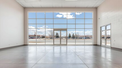 Empty Commercial Retail Space with Large Windows and Bright Sunlight