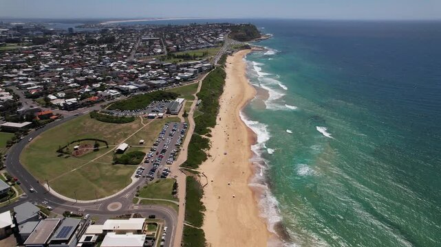 Aerial View Of Merewether Beach And Dixon Park In New South Wales, Australia - Drone Shot