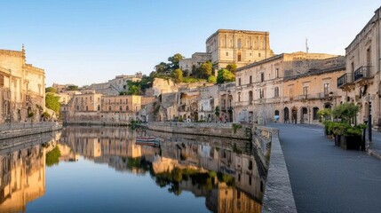 Fototapeta premium Picturesque Canal-Side Town in Italy at Sunrise