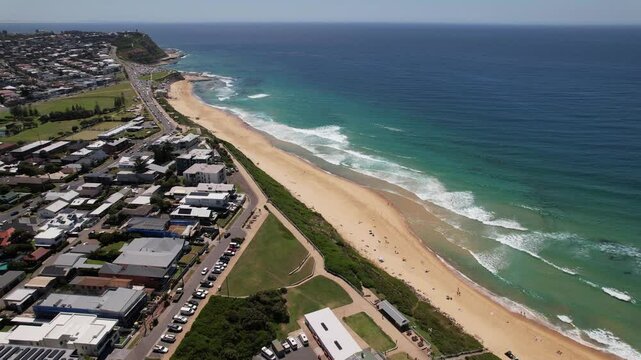 Dixon Park Beach And Bar Beach In Merewether, NSW, Australia - Aerial Drone Shot