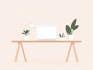 Minimalist home office setup featuring a desk, laptop, and indoor plants designed for productivity and comfort