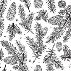 Pine branches vector seamless pattern