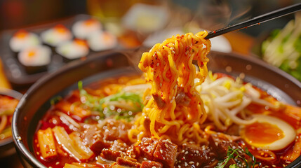 chinese food noodles with chopsticks