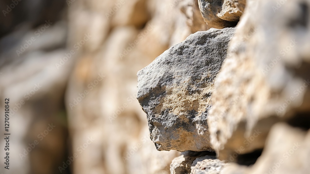 Leinwandbilder close up of rugged stone wall with textured and weathered rock surface on display : generative ai