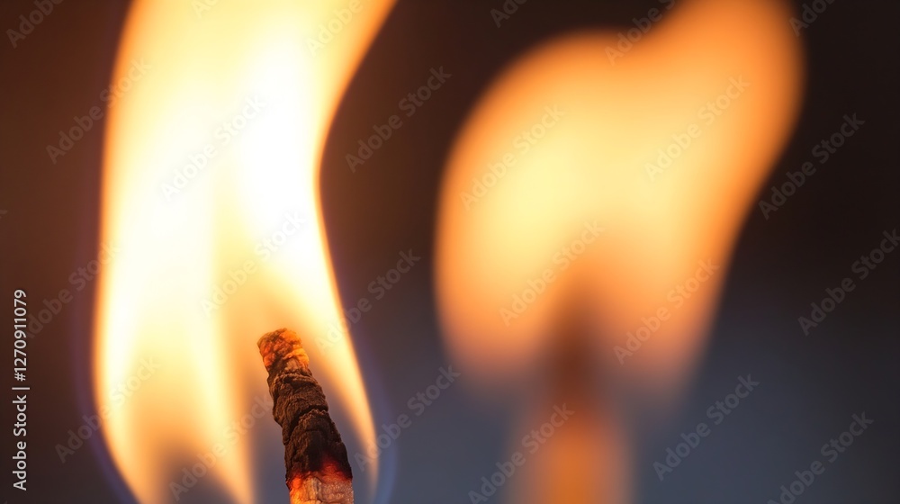 Poster dynamic close up of matchstick igniting with bright flames against blurred dark backdrop : generativ