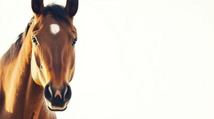 Bay horse in a clean, minimalist composition, symbolizing elegance and simplicity.
