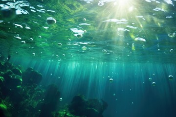 Obraz premium Bubbles and bokeh underwater ocean green backgrounds.