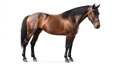 Bay horse in a clean, minimalist composition, symbolizing elegance and simplicity.
