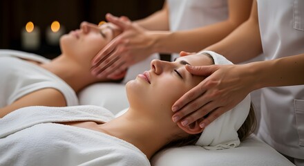 Fototapeta premium close-up of woman receiving a relaxing facial massage from a professional therapist