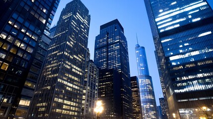 Obraz premium Illuminated Skyscrapers in a Bustling Urban Environment at Night : Generative AI