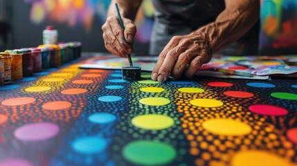 Obraz premium Artist paints vibrant dot artwork, studio background