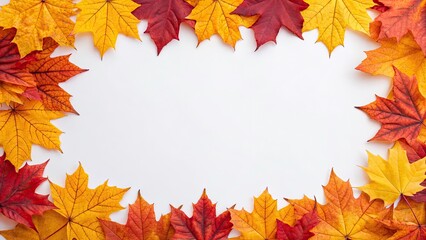 Obraz premium Vibrant Autumn Leaves Border Frame on White Background for Seasonal Food Photography and Fall Recipes