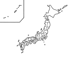 少しゆるい白い日本地図 県境入り 列島 旅行