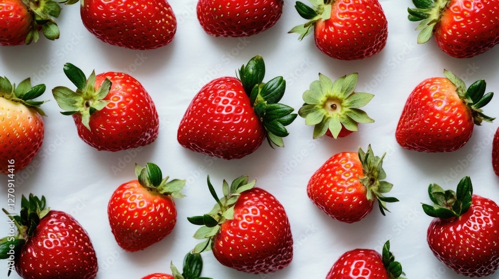 Wall mural Ripe red strawberry bunches on white background for stock image use.