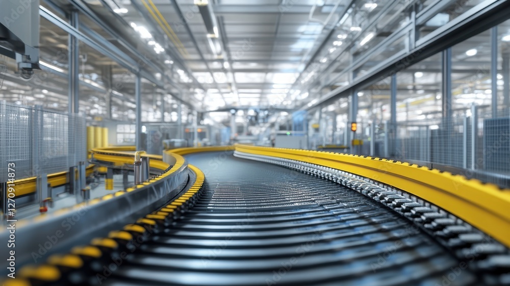 Poster a high-tech conveyor belt transporting assembled pcbs through an automated factory.