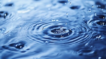 Rippling water surface with raindrops creating beautiful patterns in a serene environment : Generative AI