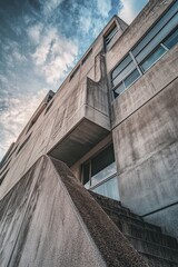 Fototapeta premium Clean, simple concrete architecture with step up entrance