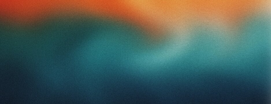 Fototapeta Retro teal and orange gradient with soft blur and grainy texture background poster banner wallpaper design