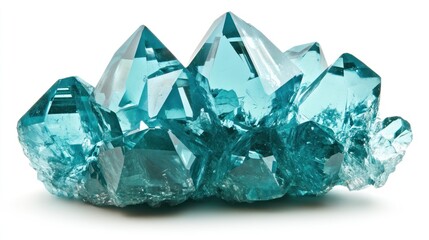 Obraz premium Teal crystal cluster on white background; geology, science