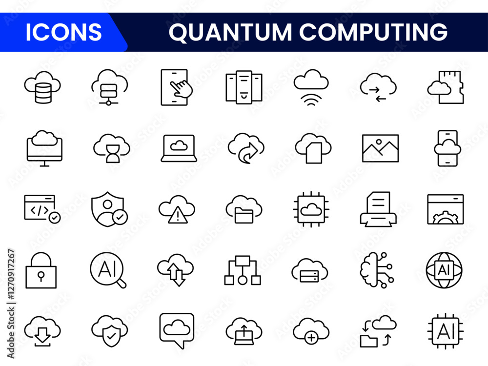 Poster quantum computing icons set. style icons with various colors. for signs, symbols, web design, or web
