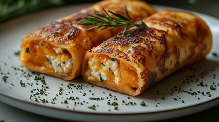 Pancakes stuffed with cottage cheese sweet filling with jam filling.