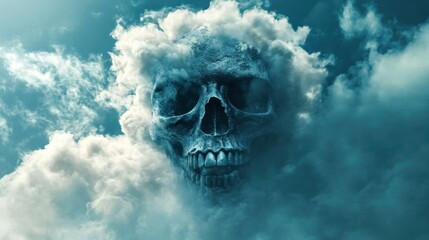 Skull Cloud in the Sky. Eerie Death Symbol in Cloudy Background