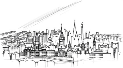 Fototapeta premium Cityscape Sketch Elegant Black and White Urban Illustration