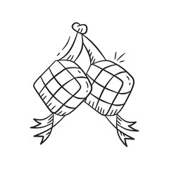 Eid al fitr ketupat doodle icon collection. Ramadan and eid mubarak celebration traditional rice hand drawn illustration set.