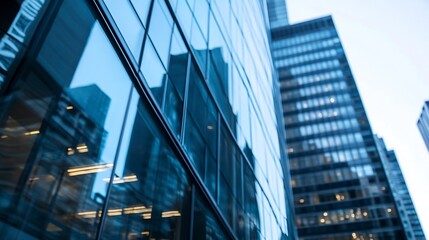 Obraz premium Modern city skyscrapers reflecting sunlight on glass facades showcasing urban architecture : Generative AI