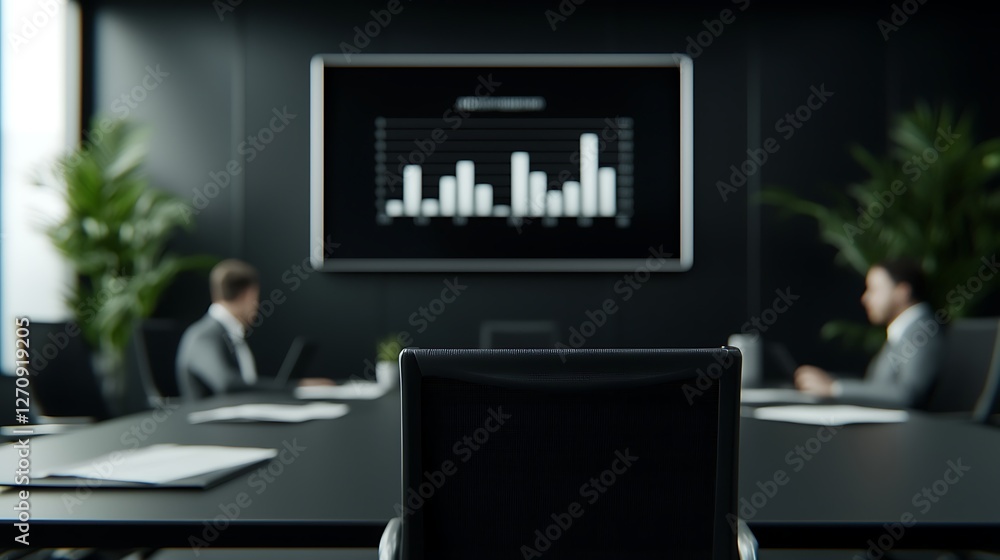 Aufkleber a modern meeting room with two professionals discussing data, highlighted by a large screen displayi