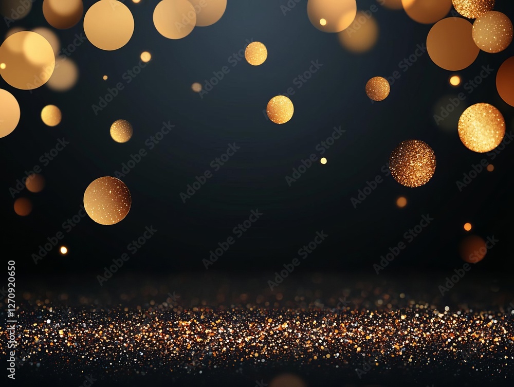 Poster a beautiful array of shimmering golden bokeh lights against a dark background.