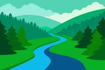 Gordijnen landscape with mountains © Kechali