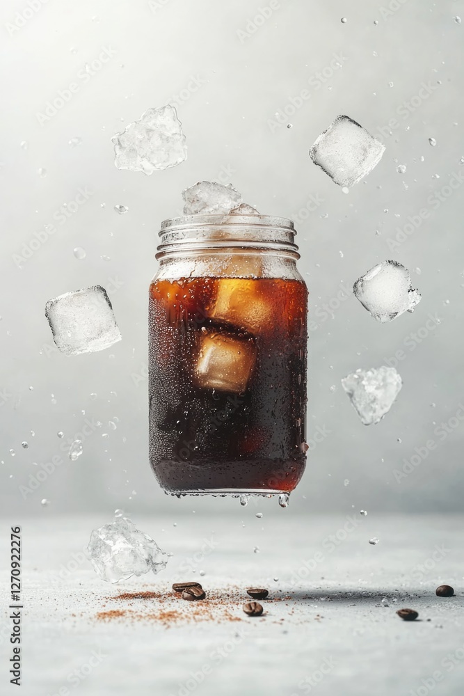 Poster an ice-cold soda pop exploding with bubbles of carbonation, refreshingly cold and fizzy. suggested f