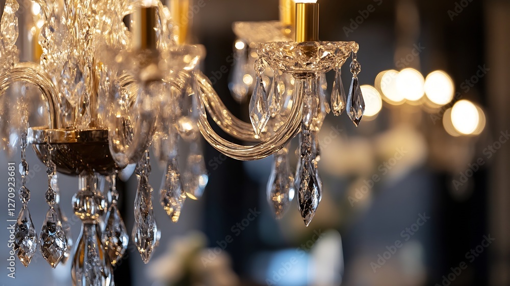 Aufkleber Elegant chandelier with sparkling crystals reflecting warm light creating a luxurious atmosphere : Generative AI