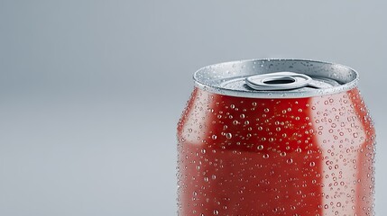 A close-up shot captures a frosty soda can glistening with droplets, elegantly placed against a minimalist backdrop for emphasis