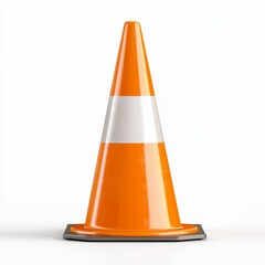 Isolated Orange Traffic Cone on White Background for Safety and Construction Purposes