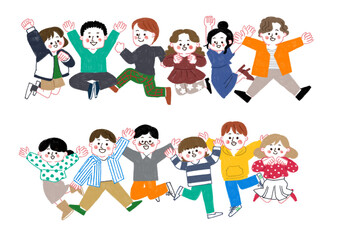 色鉛筆で描いたジャンプする人々のイラスト