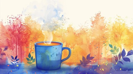 colorful cup tea with steam